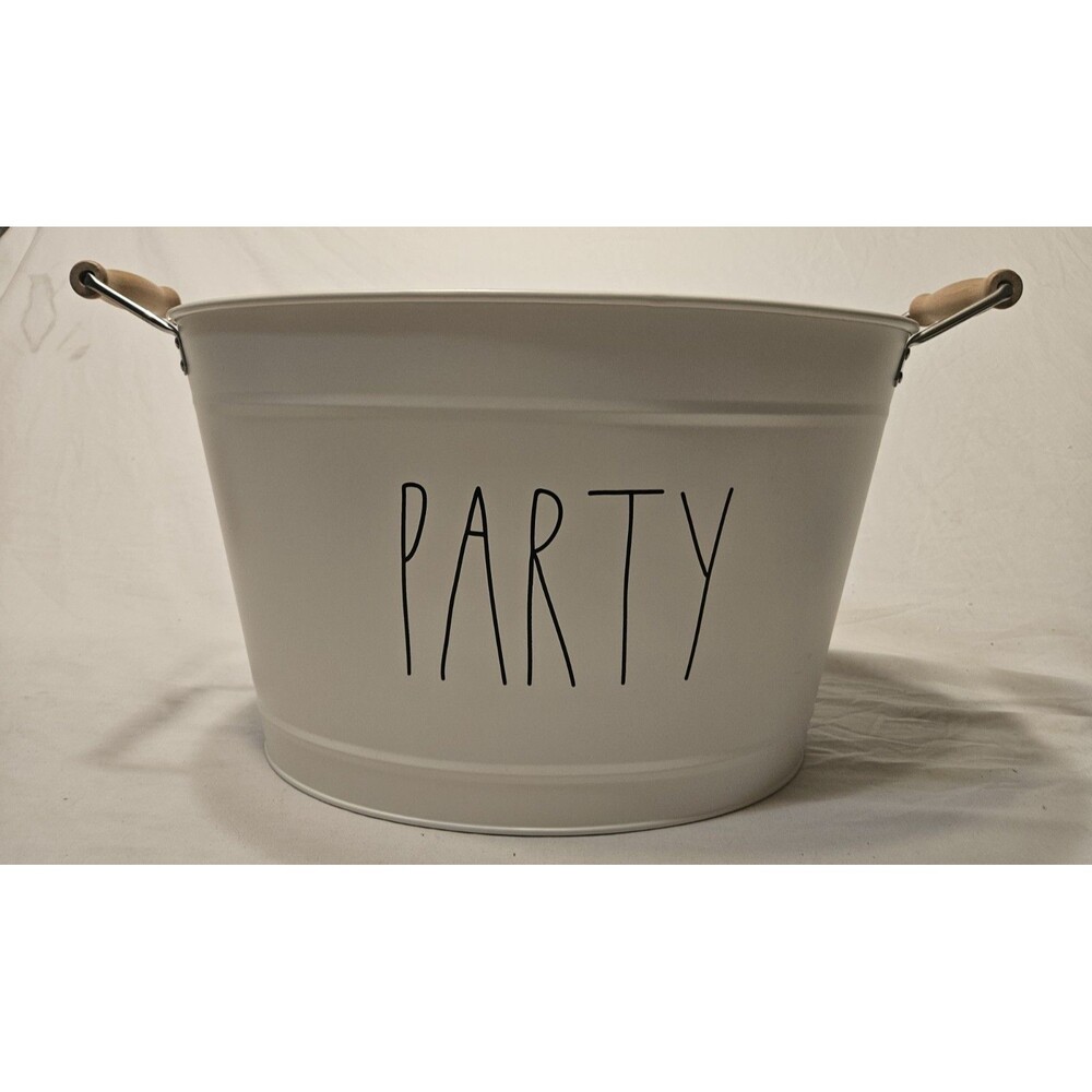 NEW Rae Dunn by Magenta - PARTY Drink Ice Bucket ~ Tub ~ Metal with Wood Handles